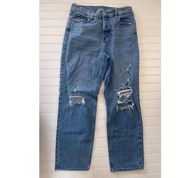 Old Navy Extra High Rise Sky Hi Straight Jeans Denim Distressed Size Womens 10 - Picture 1 of 8